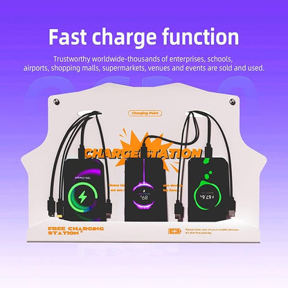 Wall Mounted Cell Phone Charging Station with 8-Port High-Speed Cables – Universal Dock for Apple, Type-C & Android Devices – Ideal for Airports, Hotels, Malls, Offices, Schools (White)