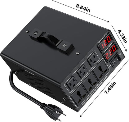 6000W Voltage Converter Transformer(110V to 220V or 220V to 110V) Step Up/Down Converter 110/120 Volt - 220/240 Volt w/US Power Cord,Circuit Breaker Protection, LCD Screen Display