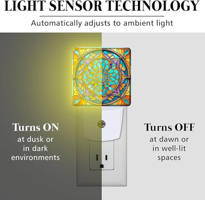 PODMemory Mandala Stained Glass Night Lights Plug into Wall for Room, Mandala Night Light LED for Bedroom