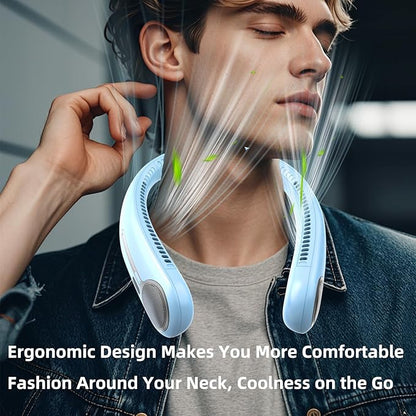 Kinhowly Portable Neck Fan,Hands Free Personal Wearable Bladeless Fan,6000mAh USB Rechargeable,360° Cooling,LED Display,4-Speeds,Birthday Gifts for Men Women Dad Mom,Valentines Day Gifts (Light blue)
