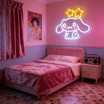 THIIXDAI Cinnamoroll Neon Sign for Room Decor, USB Powered LED Lights with Dimmable, Japanese Cartoon Dog Neon Signs, Cute Night Light Gifts for Children (14.96"L x 12.99"W)