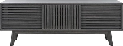 SAFAVIEH ESMA TV Stand for up to 65" Flatscreen – Distressed Black, Sliding Doors with Interior Storage, Entertainment Media Console (MED9640E)