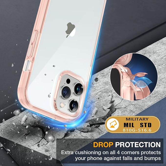 Miracase Glass Case for iPhone 13 Pro Max 6.7 inch, Upgrade Full-Body Clear Bumper Case with Built-in 9H Tempered Glass Screen Protector for iPhone 13 Pro Max, Clear Pink