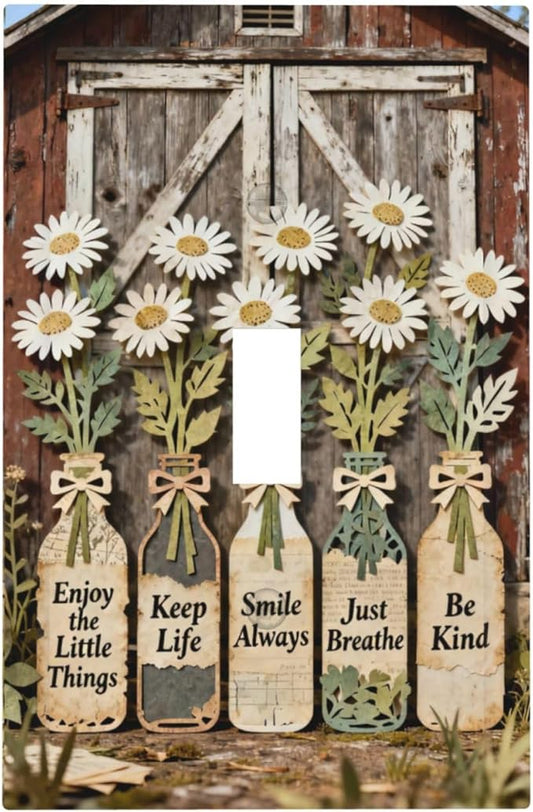 Bvtewkhz Rustic Daisy Barn Door Flowers 1 Gang Single Toggle Decorative Light Switch Covers Electrical Faceplate Switch Plates for Bathroom Kitchen Home