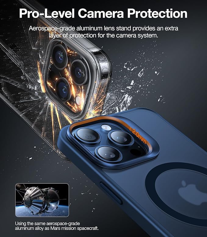TORRAS Magnetic for iPhone 15 Pro Case, Compatible with MagSafe, Invisible Camera Kickstand, Military-Grade Shockproof Translucent Anti-Scratch Hard Back and Soft Edge Phone Case, Navy Blue