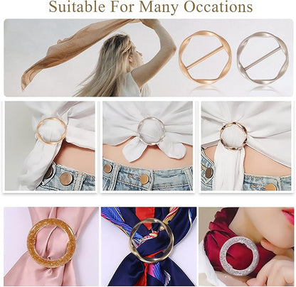 T-Shirt Clips 9 PCS, Clothes Corner Knotted Button, Fashion Alloy Pearl Rhinestone Circle Clip Buckle Round Shirt Silk Scarf