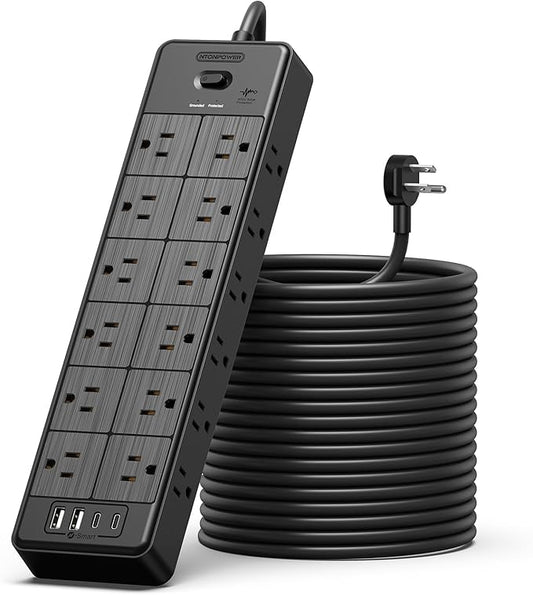 24 Widely Outlets Extension Cord 25 Ft NTONPOWER Long Extension Cord Surge Protector with 4 USB Ports(2 USB C),15A/1875W Power Strips with Surge Protection 4000J, Wall Mount Holes for Home, Office