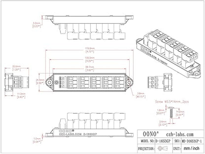 16Amp 300V 3x6 Position Pluggable Terminal Block Distribution Module. OONO D-1653GP