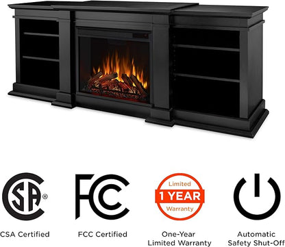 Real Flame Fresno 72" TV Stand with Electric Fireplace in Black, Entertainment Center with Electric Fireplace, Living Room TV Stand with Fireplace, fits up to 70" TV