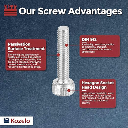 Kozelo 30pcs Socket Head Cap Screws - [M2.5-0.45 x 30mm] 304 Stainless Steel Allen Socket Drive for Electrical Motor 3D Printing Fan Engine Replacement Use, Silver