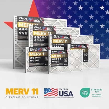 BNX TruFilter 20x20x4 (19.5’’ x 19.5’’ x 3.63‘’ Slim Fit) MERV 11 Air Filter 2-Pack - MADE IN USA - Air Conditioner Furnace Filters HVAC AC Furnace Filters for Dust, Pet, Mold, Pollen MPR 1200 FPR 7