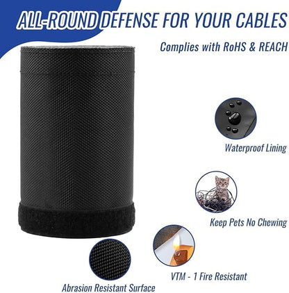 Flauzmann 1.5" - 6.6FT Chew Proof Cord Protector from Pets, Black Heavy Duty Dog & Cat Cable Sleeve Cover - Flexible Split Sleeve for Home, Office, Automotive Wires