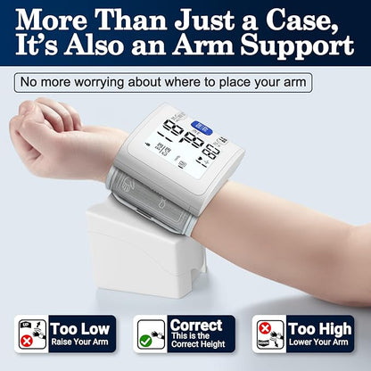 Wrist Blood Pressure Monitor LCD Display, Adjustable Wrist Blood Pressure Cuff 90x2 Reading Memory Wrist Bp Monitor with Storage Case(White)