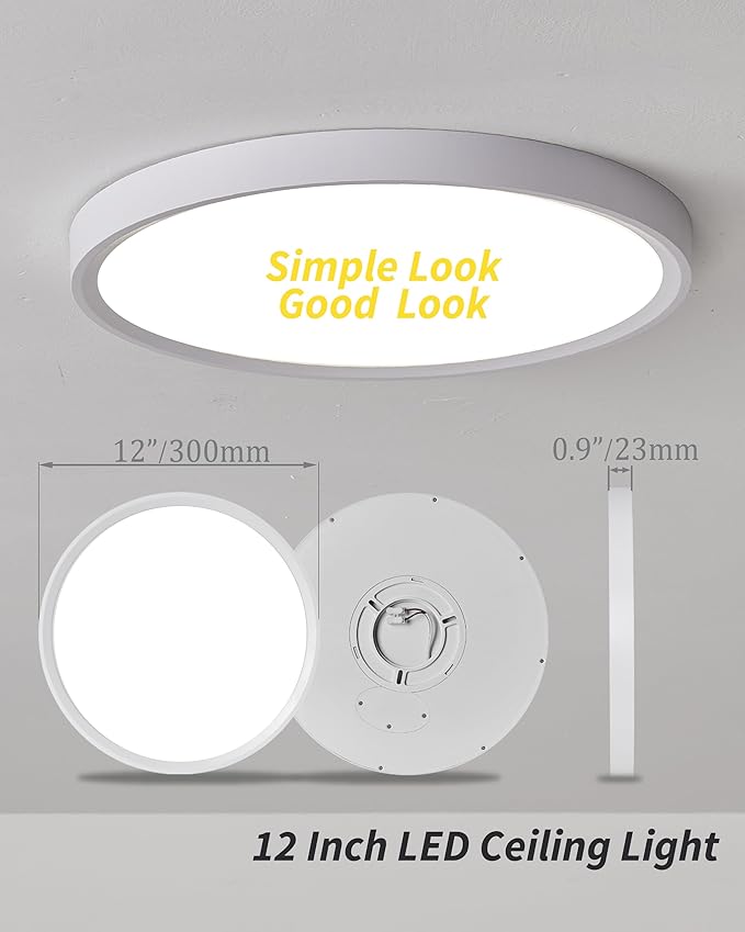 6pack 12 Inch Flush Mount Ceiling Light, 24w Led Ceiling Light, 3000k/4000k/6000k Selectable 2520lm Ceiling Lights, Super Slim Led Light Fixture For Bedroom Kitchen Living Dining Room Office (White)
