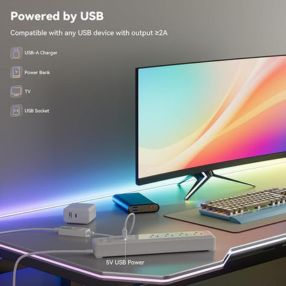 MIWISE 5V USB COB LED Strip Lights,RGB Smart IC LED Strip with App Control,Bluetooth Addressable Music Sync Color Changing Strip Lights,3M Back-Adhesive for Gaming Room PC Home Decor 6.56ft