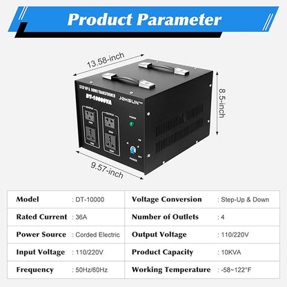 8000W/10000W Voltage Converter Transformer Step Up/Down 110V/220V Heavy Duty Transformer Power Converter Automatic Voltage Regulator Voltage Converter Circuit Breaker Protection (DT-10000VA)
