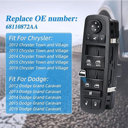 WUANGKI Power Master Window Switch Front Left Driver Side | 3+0 Pins | Compatible with 2012-2016 Chrysler Town, 2012-2016 Country, 2012-2019 Dodge Grand Caravan, Replace OE 68110872AA