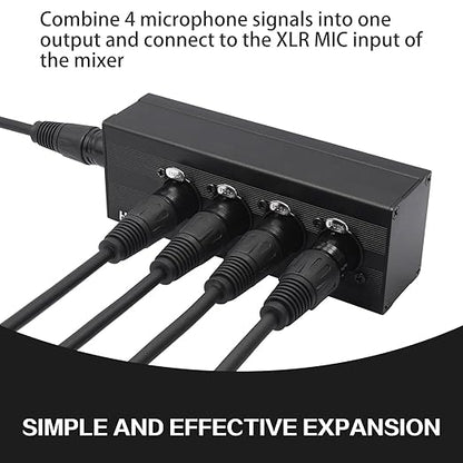 HUALEU 3Pin XLR 1 Male to 4 Female Splitter,4WAY XLR Four-Input and one-Output Parallel Connection Adapter,Four Microphone inputs Converted to one Output,4 in to 1 Out Aduio Splitter