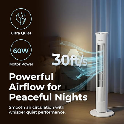 Forest Tower Fan for Bedroom - 32" Standing Fan with 70° Oscillating | Lightweight Cooling & Quiet Tower Unit for Indoors | Bladeless with 3 Speeds, 120 Min Timer & Manual Dial Control, 60 W | White