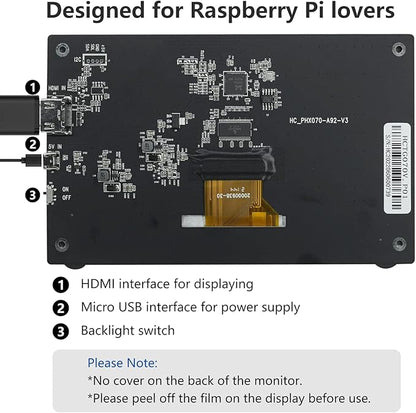 HAMTYSAN Raspberry Pi Screen, 7 Inch Portable Monitor External Display 800x480 IPS Screen Small HDMI Monitor for Raspberry Pi 400/4/3/2/Zero/B/B+ Jetson Nano Win11/10/8/7 (Non-Touch)