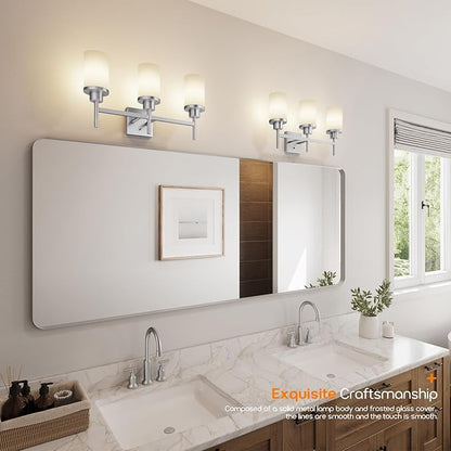 AONEON Bathrom Light Fixtures Brushed Nickel 3-Light with White Frosted Glass Shade, Modern Wall Lamps Over Mirror for Bath Washroom Living Room T001BR-L3