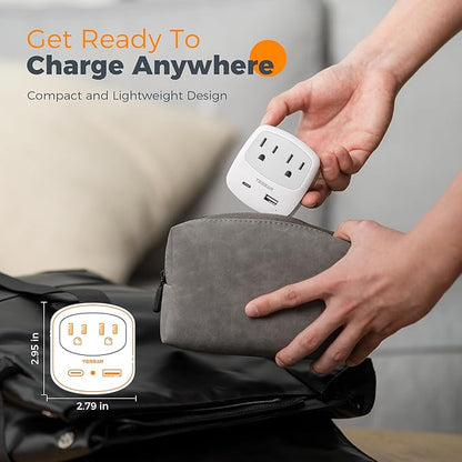 European Travel Plug Adapter, TESSAN Type C Adaptor with 2 Electrical Outlets 2 USB Ports (1 USB C), EU Power Adapter for US to Europe International Iceland Spain Italy France Germany Greece