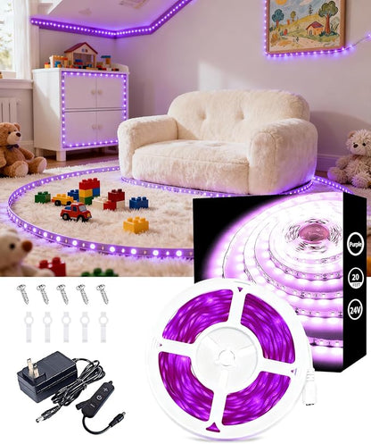Aalnfe Purple Led Lights Strip for Bedroom Indoor Rope Lights Black Pagage Led Light Strip Kit Easy DIY Cuttable Tape Lights for Room Bathroom Living Room Kitchen Ceiling Wall Vanity Mirror Decor
