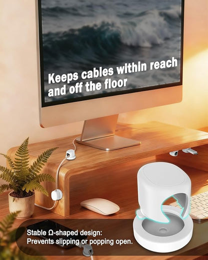 TIKIWIK Rotatable Cord Holder, Snap-Lock Cable Clips, 8 Pack Adhesive Cord Organizer, Phone Charger Wire Organizer Keeper for Nightstand Car Kitchen Office Accessory,White