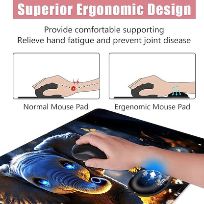 BFUKVOU Large Keyboard Mouse Pad Set, Extended Mouse Pad+Keyboard Wrist Rest Support, Memory Foam Ergonomic Easy Typing, 4Pcs (31.5×11.8 in) Desk Pad Set for Office Home,Cute Elephant with Butterflies