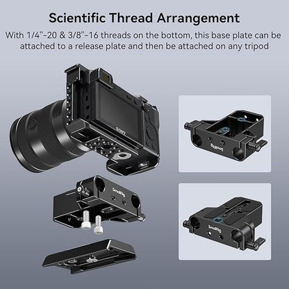 SMALLRIG Camera Base Plate with 15mm LWS Rod Rail Clamp, Baseplate for Sony A6500 A6600 A6300, for Canon R5 R6, for Sony A7SIII / A7III, Both for Cameras & Cages