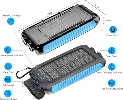 Kepswin Solar-Charger-Power-Bank-49800mAh Portable Solar Phone Charger with LED Flashlight/15W Fast Charge USB C Waterproof External Backup Battery Pack for All Cell Phones & Electronic Devices