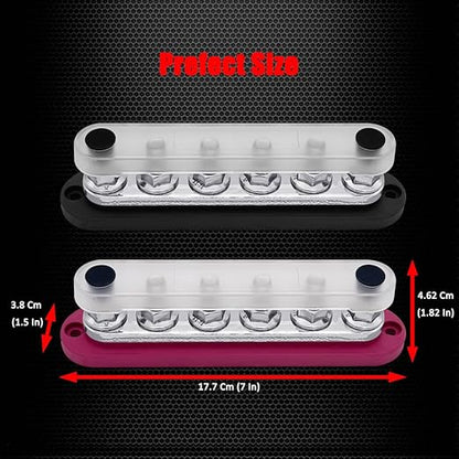 6 x M10 (3/8") Studs Power Distribution Block Bus Bar 12V, Ampper 7" HD 300A Marine BusBar Battery Distribution Block W/Cover for Car Boat Solar (Red & Black)
