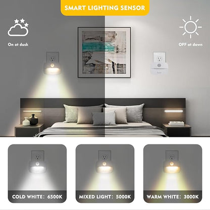 Sossi Motion Sensor Night Light Plug in 4 Pack,10-60Lm Stepless Dimming,3 Light Modes with Memory, Smart Night Lights Plug Into Wall Sensor,Dusk to Dawn Sensor for Bedroom,Toilet,Hallway,Kitchen