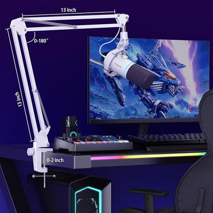 MAONO XLR/USB Dynamic Microphone Kit, RGB Podcast Mic with Software, Mute, Gain Knob, Volume Control, Boom Arm for Streaming, Gaming, Voice-Over, Recording-PD200XS White