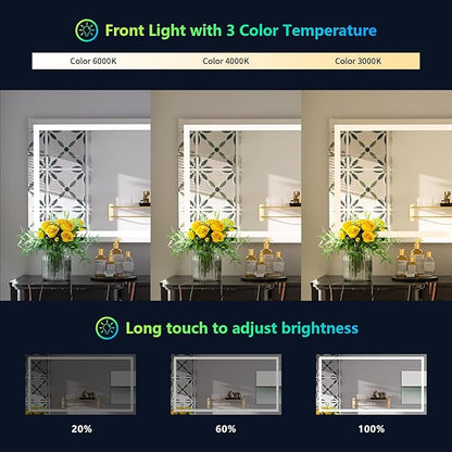 YEELAIT 55x40 Inch RGB LED Bathroom Mirror Front Light and RGB Backlit Lighted Vanity Mirror for Bathroom Wall Mounted Dimmable Anti Fog Memory Shatter-Proof IP54 Waterproof Horizontal/Vertical