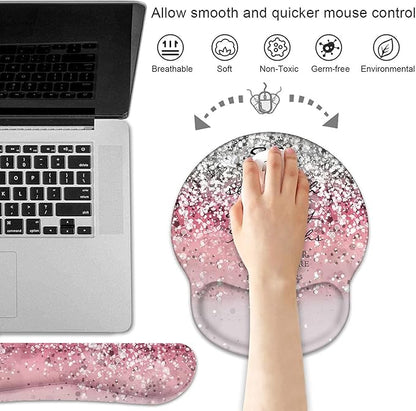 Keyboard Wrist Rest and Mouse Pad Wrist Support Set with Coasters, Non-Slip PU Base Ergonomic Gaming Mousepad for Home Office Working Studying Easy Typing & Pain Relief, Bible Verses Proverbs 31:25