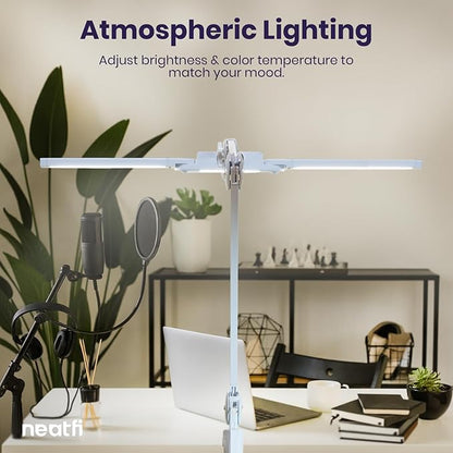 Neatfi LED Desk Lamp, Dimmable Desk Light with 360 SMD LEDs, 30W, CRI 95, Adjustable Color Temperature, Task Lamp for Home, Office, and Workbench (CCT, White, 41 Inches)