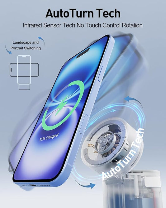 iWALK 3 in 1 Wireless Charging Stand with Auto Rotation, Charging Station with Magnet for Apple Devices, 15W Foldable Wireless Charger Station for iPhone 16 15 14 13 12 & Apple Watch & Airpods, White