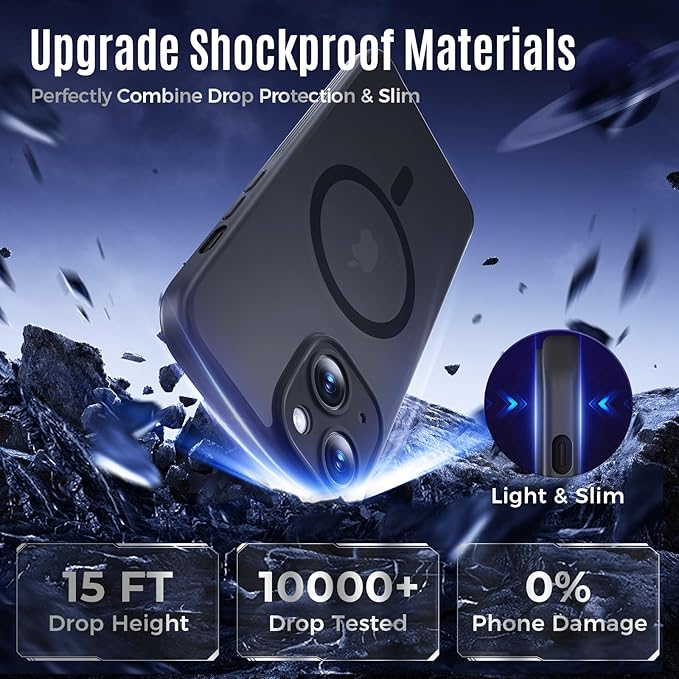 Designed for iPhone 14 Case, Compatible with MagSafe, with Privacy Screen Protectors X2, [Camera Protection] [15FT Military Drop Protection] Shockproof Phone Case, 6.1", Black