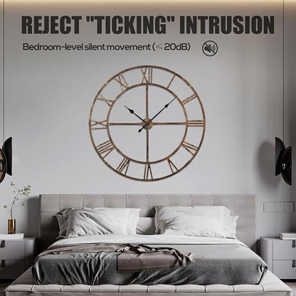 Ohweog Large Wall Clock for Living Room Decor – 48 Inch Silent Non-Ticking Modern Farmhouse Wall Clock, Oversized Decorative Metal Roman Numeral Clock, Bronze