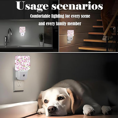 FSHVQKD Spring Flowers Blossom Night Light,Plug Into Wall for Boys Girls Bedroom Decorative Square Night Light Lamp 0.5w Sleep Friendly