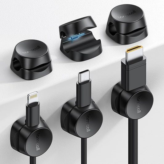 Cord Organizer [1s Lock] Spring Cable Holder Clips - Lamicall 6Pack Desk Cable Management Clips, Phone Charger Cord [Smooth Adjustable], Adhesive Wire Organizer Keeper for Nightstand Wall Car Office