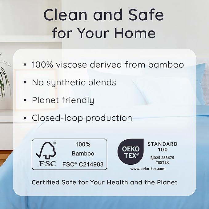 Bambaw 100% Viscose Derived from Bamboo Fitted Sheet Only, Cooling Fitted Sheet with Elastic Corner Straps, 15’’ Deep Pocket Full Size Fitted Sheets Only, Soft Full Bottom Sheets Only (Dream Blue)