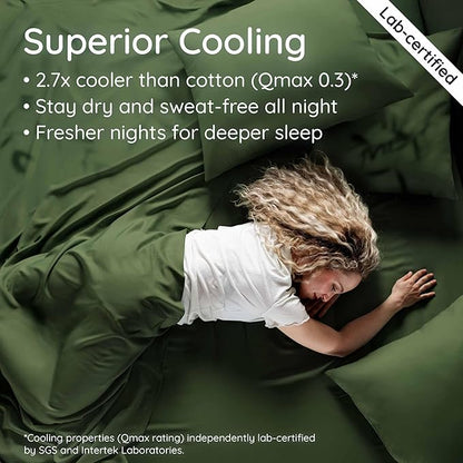 Bambaw King Fitted Sheet Only, 100% Viscose Derived from Bamboo Fitted Sheet King Size, Cooling & Soft, 16” Deep Pocket (Olive)