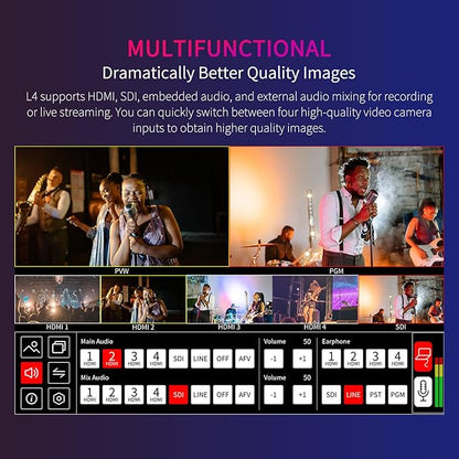 FEELWORLD L4 10.1 Inch Touch Screen Video Switcher 10.1 inch Touchscreen, Real-time Preview 5 Input Sources PST PGM and Operation Interface
