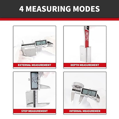 6" / 150 mm Stainless Steel Digital Caliper (IP54) & Stainless Steel Rule Set, Inch/Millimeter/Fraction Conversion, Splash-Proof Protection with Large LCD Display – Precision Measuring Tools