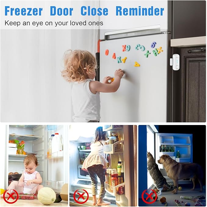 DAYTECH Freezer Door Alarm with Delay 1/2/3/4 mins When Left Open Window Chime Close Doors Reminder Refrigerator Door Alarm 0 to 120 dB for Fridge Home Store Office 2 Sets White