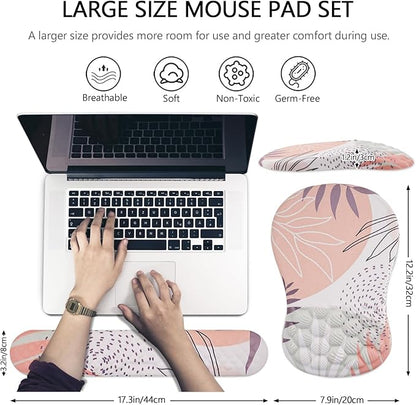 Laokiiy Mouse Pad Wrist Support, 2 in1 Keyboard Wrist Rest+ Ergonomic Mouse Pad, Non-Slip Wrist Rest for Computer Keyboard, Made Easy Typing & Relieve Wrist Pain（Leaf