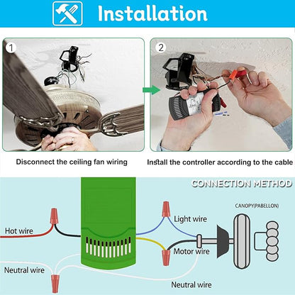Universal Ceiling Fan Remote Control Receiver for Hunter Ceiling Fan, Compatible with Hunter 99770 99813 99392 99118 99122 99123 99119, 3 Speeds Control, 434MHz (Receiver only)