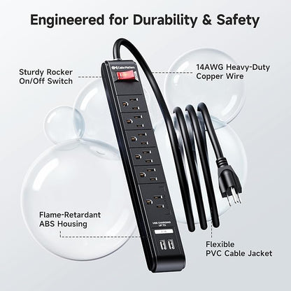 [ETL Listed] Cable Matters 2-Pack 6-Outlet Surge Protector Power Strip with USB Ports - 12ft, Long Extension Cord, Surge Protector with USB Ports, Black